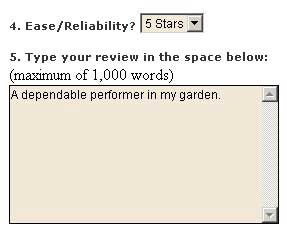 Text box for writing your variety review.